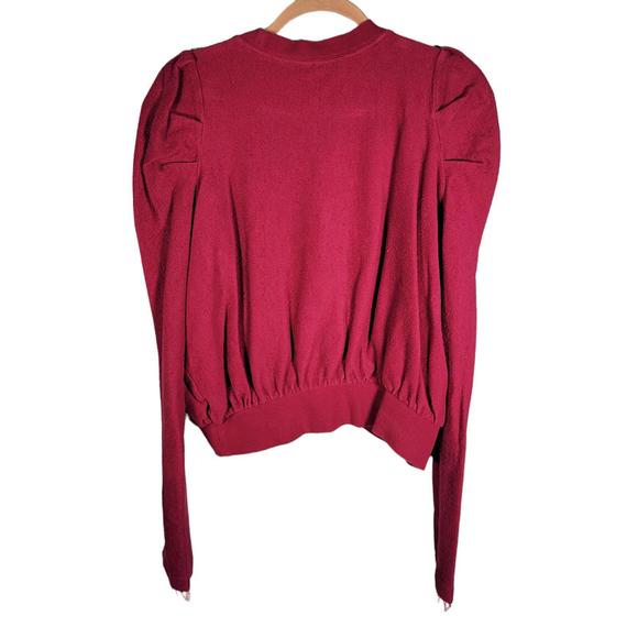 Free People Raspberry Long Sleeve Puff Shoulder Textured Shirt Women Size M - Picture 2 of 10